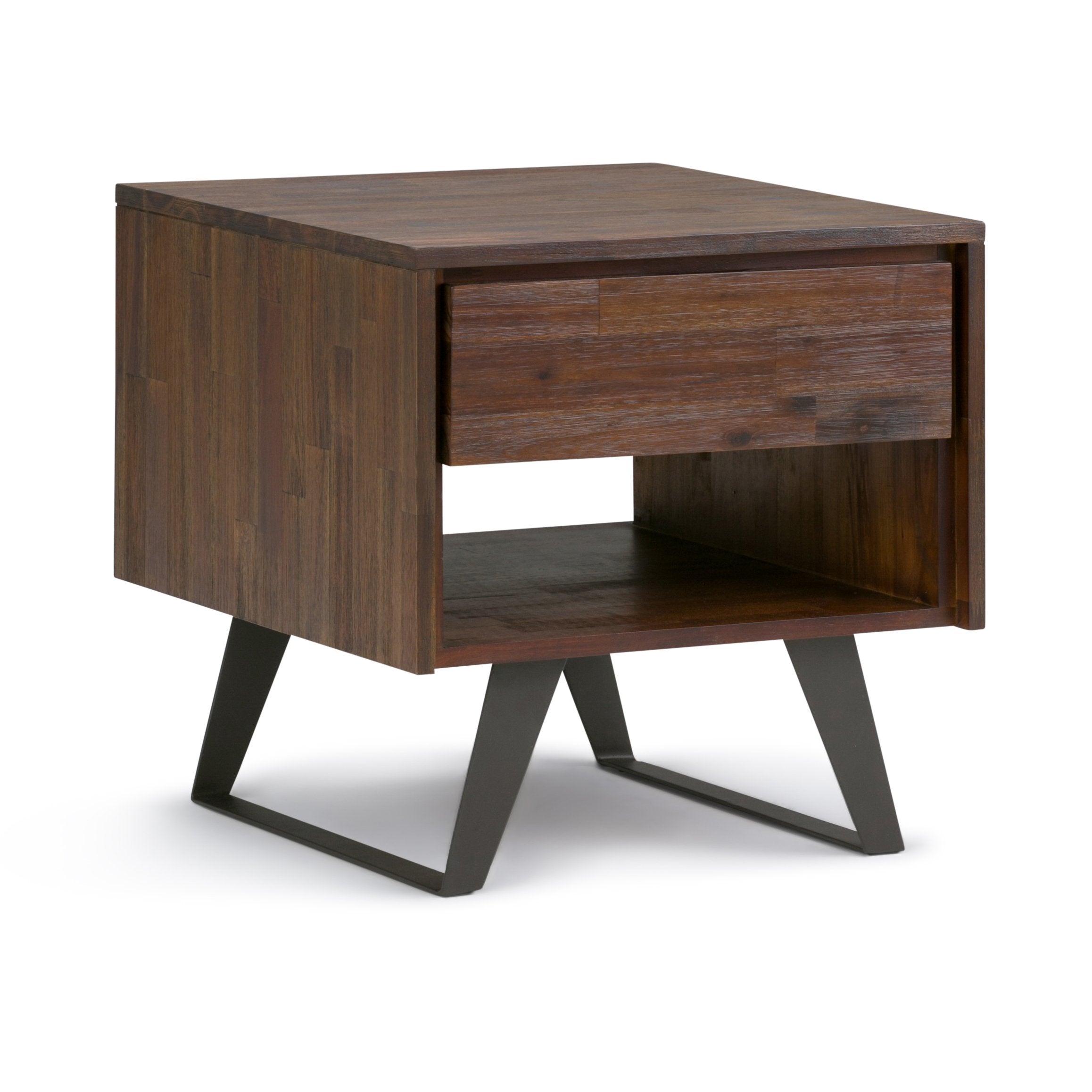 SIMPLIHOME Lowry SOLID ACACIA WOOD and Metal 22 Inch Wide Square Modern Industrial End Side Table in Distressed Charcoal Brown, 