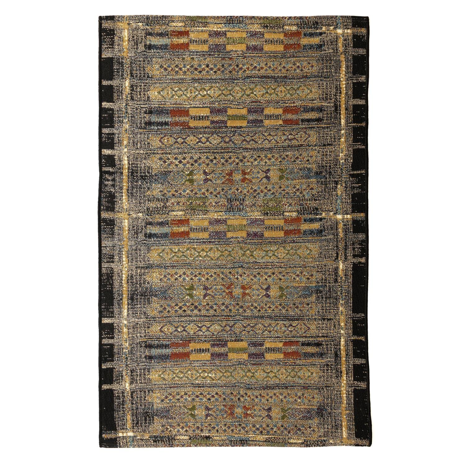 Liora Manne Marina Low Profile Durable Indoor/Outdoor Woven Rug- Tribal Stripe Black 27 x 43
