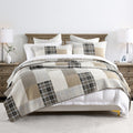 PANGUSHAN 100% Cotton Quilt Set Queen Size, Queen Size Farmhouse Plaid Patchwork Reversible Rustic Quilt Bedding Set Quilted Bed
