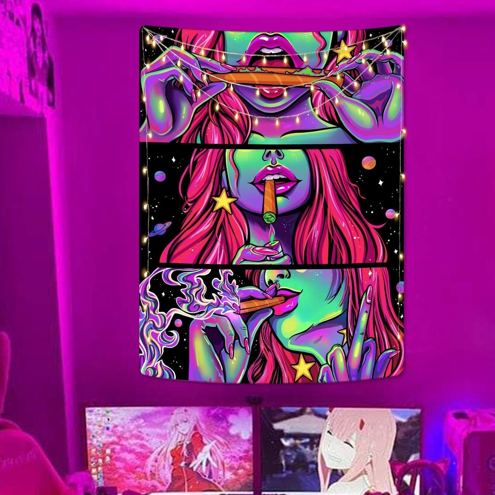 Yeoiat Cute Tapestry Anime Tapestry Abstract Tapestries Aesthetic Tapestry Wall Hanging for Bedroom Dorm Living Room (Pink, 36.0