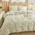HighBuy 3 Pieces Duvet Cover Twin XL White Duvet Cover with Green Floral Print,Coquette Soft Cotton Comforter Cover Boho Style,A