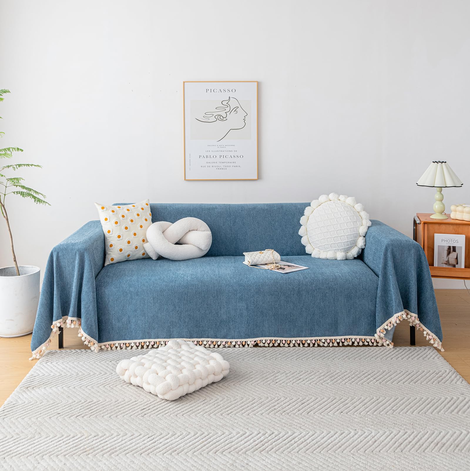 HANDONTIME Couch Slipcover Dog Sofa Covers Boho Couch Cover for Dogs Blue Sofa Throw Cover Bohemian Sofa Covers for 3 Cushion Co