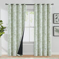 FMFUNCTEX 100% Blackout Floral Curtains for Bedroom, Sage Green Curtains 90 inches Long Blossom Patterned for Living Room, Therm