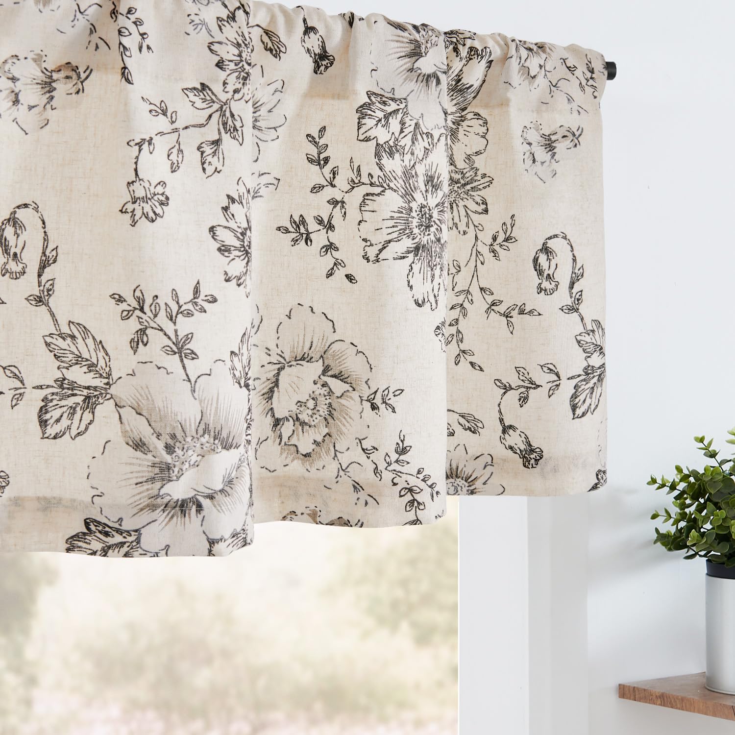 jinchan Linen Kitchen Valance with Lined Floral Valance Curtain 16 Inch Farmhouse Red Peony Flower Printed Curtain for Windows L