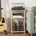 Apicizon 3 Tier End Table, Record Player Stand with Storage Shelf, Wooden Vinyl Record, Nightstand Bedside Table for Small Space