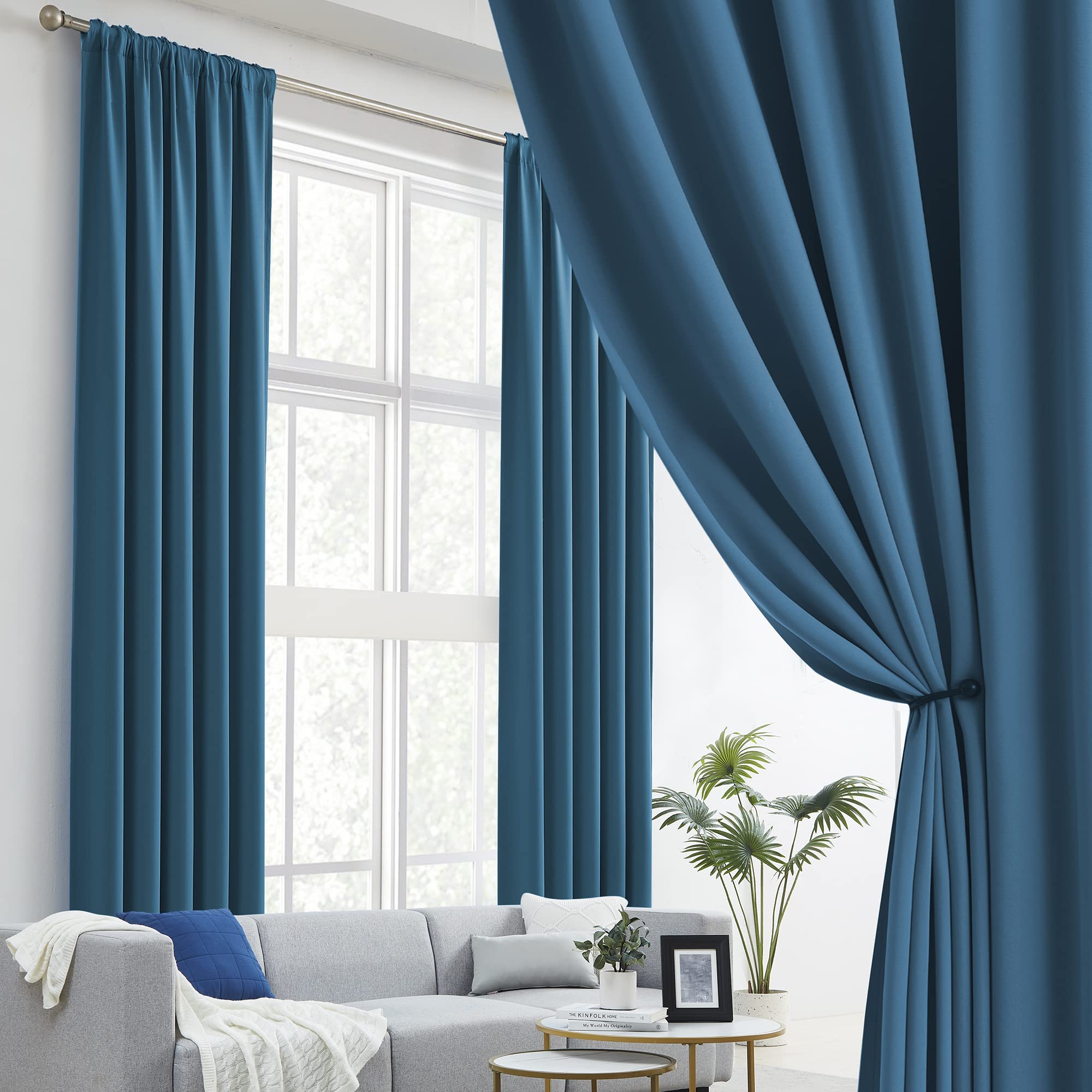 DUALIFE 120 Inch Blackout Curtains 10 ft Length High Ceiling - Thermal Insulated Back Tab/Rod Pocket Room Darkening Drapes for L