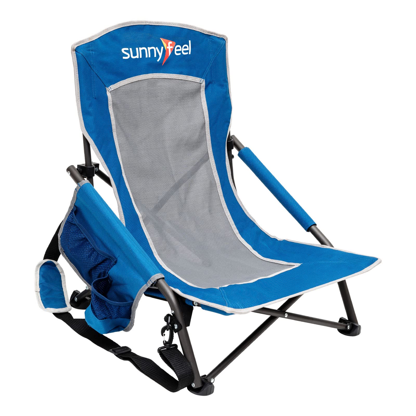 SUNNYFEEL Low Folding Beach Chair for Adults, Portable Lightweight Sling Beach Camping Chairs with Cup Holder, Armrest,Foldable 