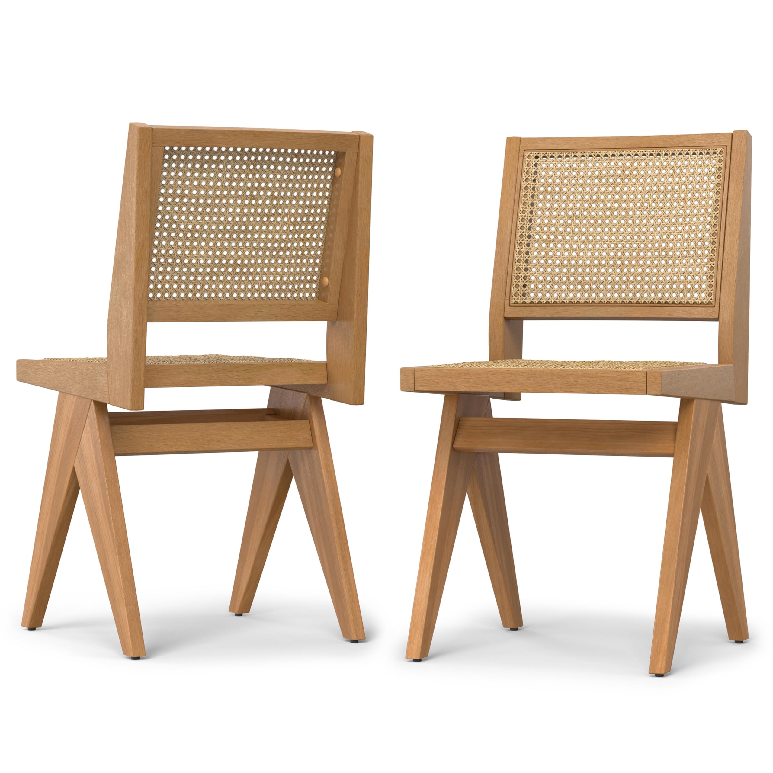 SIMPLIHOME Regina Dining Chair Set of 2 in Natural, 20.1 x 17.5 x 34.1 inches, Mid-Century Modern Wood Chair with Woven Cane Bac