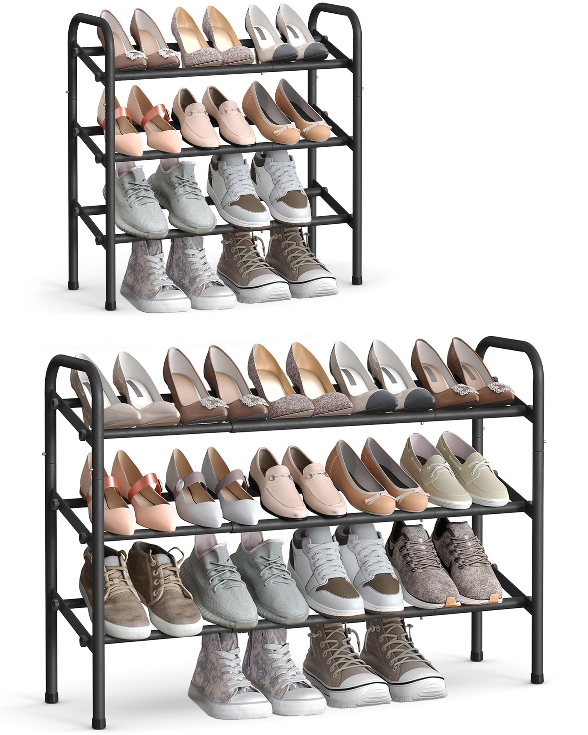 SONGMICS Expandable Shoe Rack, 3 Tier Shoe Rack Shelf, Adjustable Shoe Organizer Storage for 20 Pairs of Shoes, Metal Free Stand
