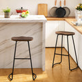HeuGah Bar Stools Set of 2, 30 Inch Counter Height Bar Stools, Brown Saddle Seat Barstool for Kitchen Island, Industrial Wood Ba
