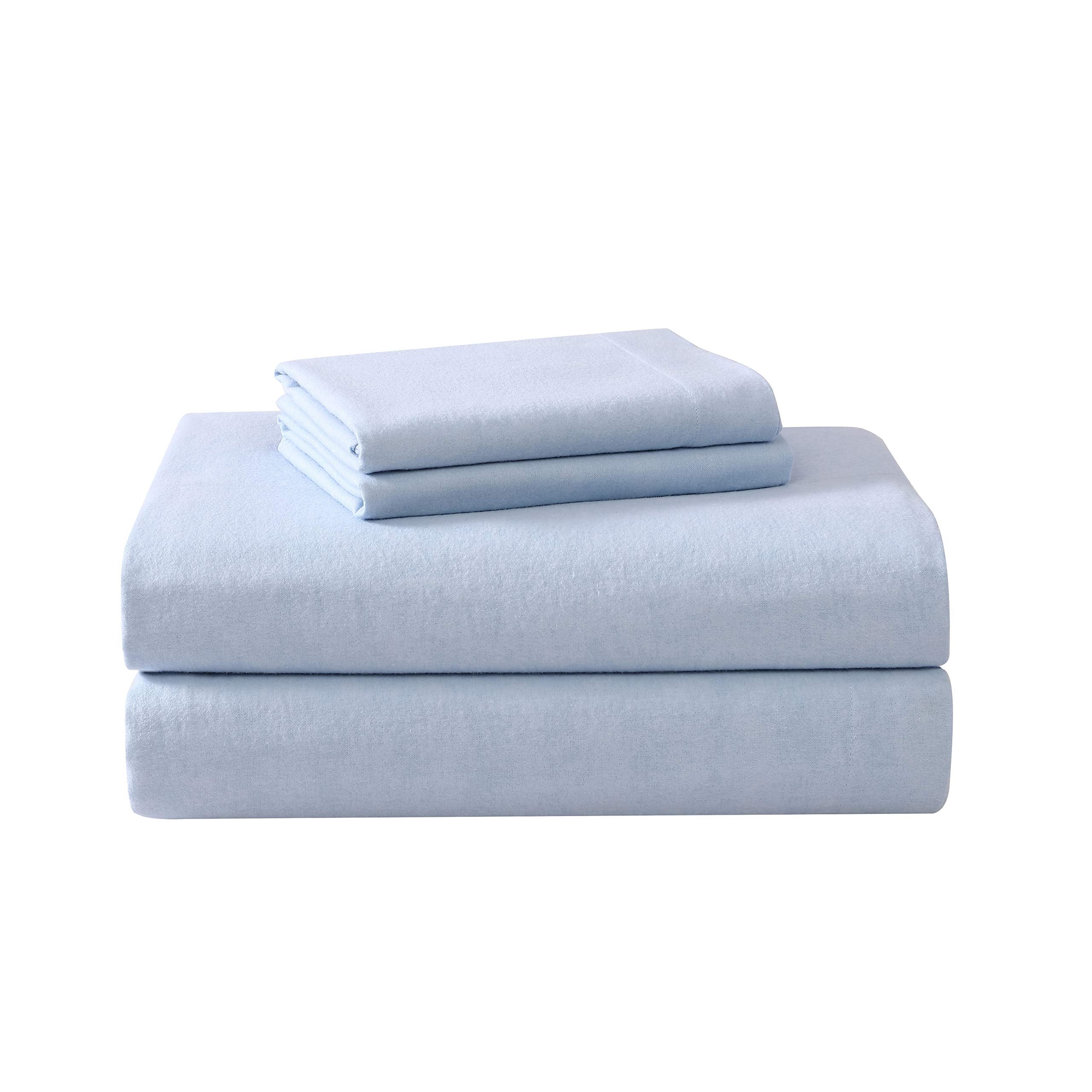 Laura Ashley - Full Sheet Set, Cotton Flannel Bedding, Brushed for Extra Softness & Comfort (Serene Blue, Full)