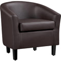 Yaheetech Leather Club Chair, Faux Leather Accent Chair, Modern Living Room Chair Arm Chair Barrel Chair with Wood Legs and Padd