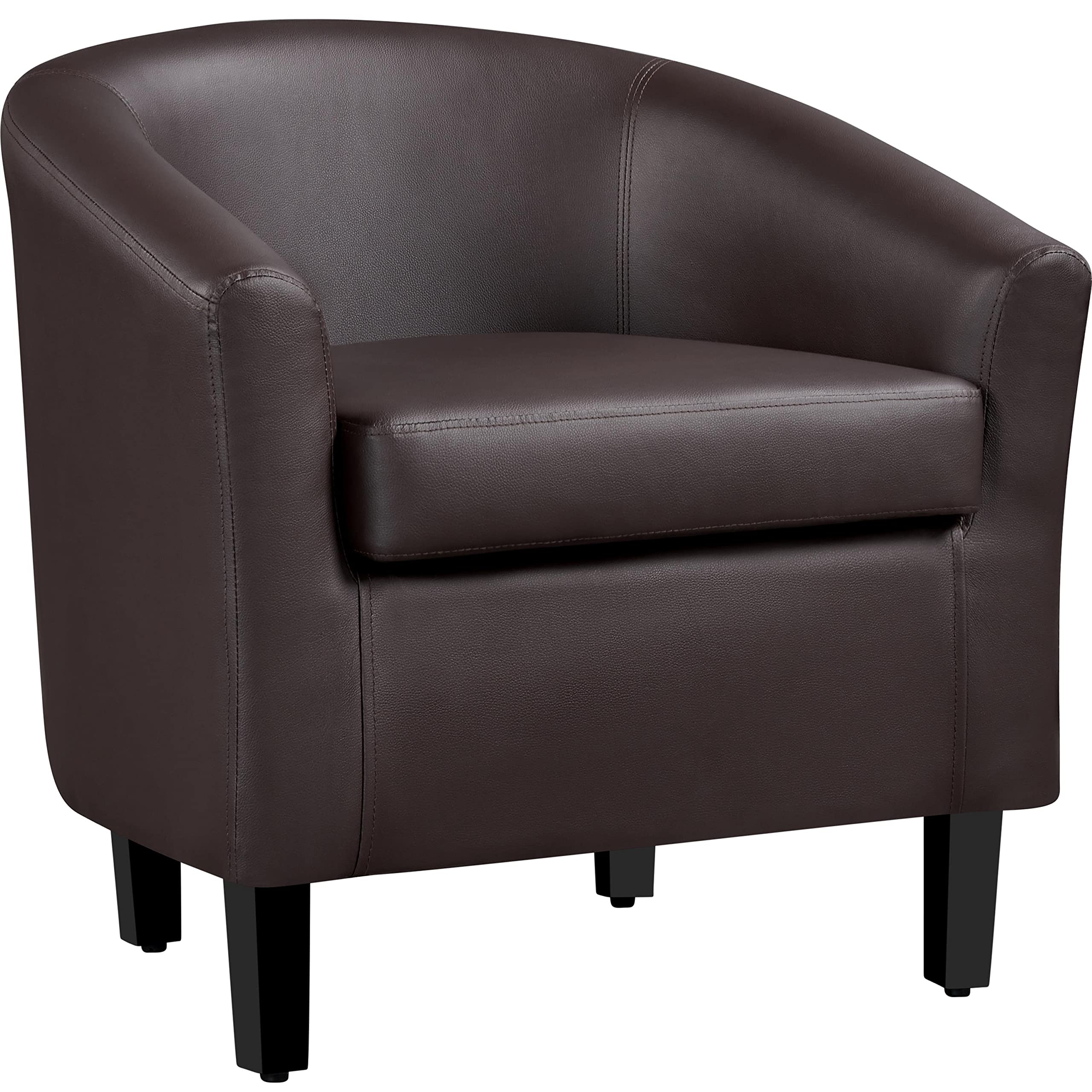 Yaheetech Leather Club Chair, Faux Leather Accent Chair, Modern Living Room Chair Arm Chair Barrel Chair with Wood Legs and Padd