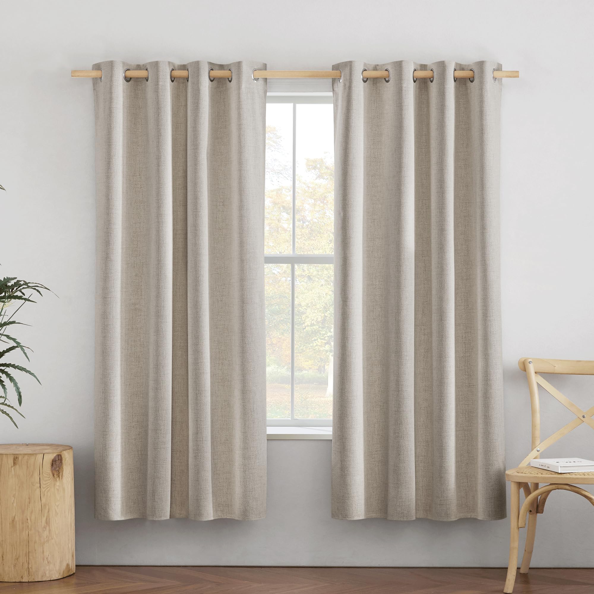 NICETOWN Oatmeal Bedroom Full Blackout Linen Curtain Panels Set of 2, 52 by 72, Thick Insulated Classic Grommet Blackout Draperi