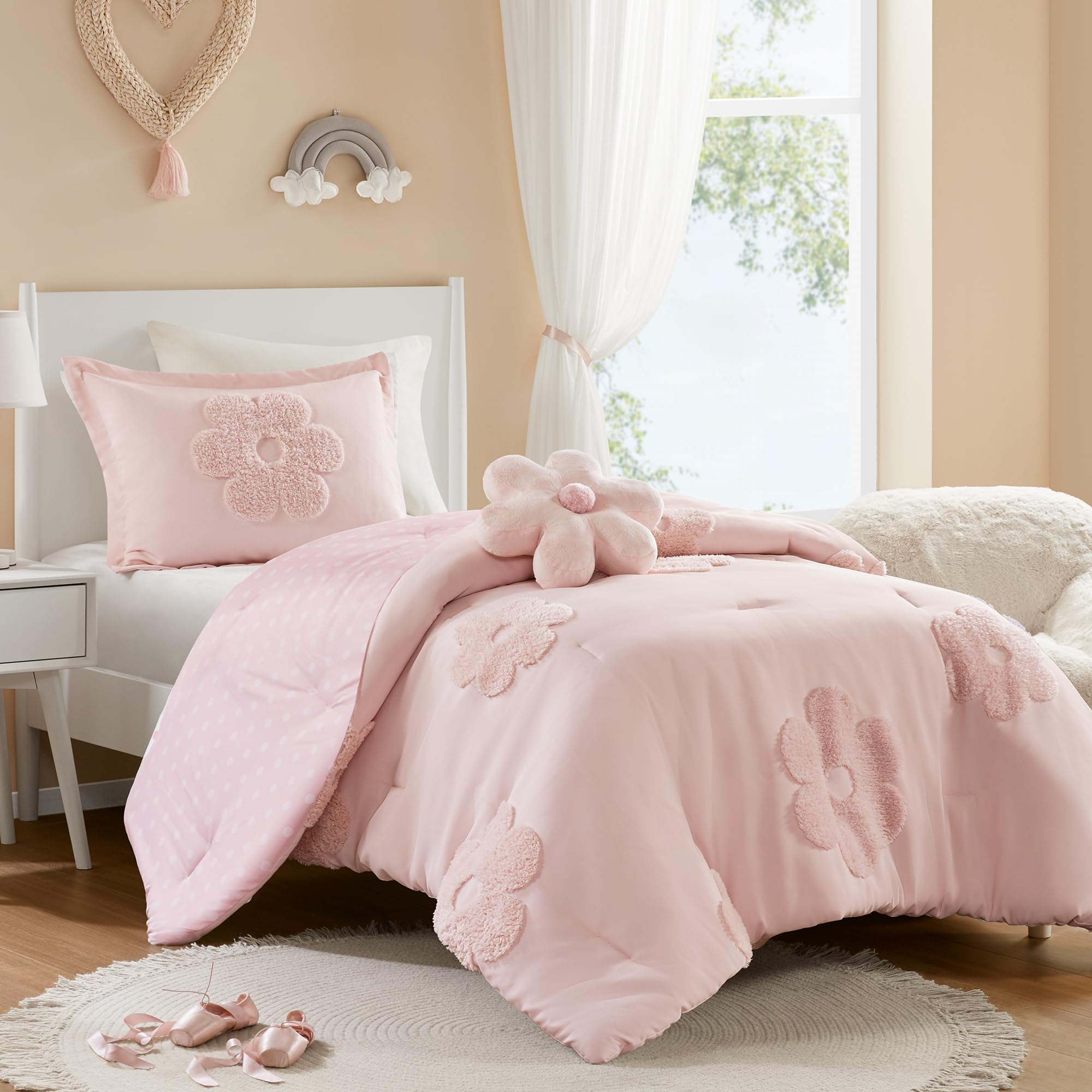 Intelligent Design Kids Twin Duvet Cover Set for Girls, Tufted Chenille Floral Duvet Set Twin, Lightweight Duvet Reversible Bedd