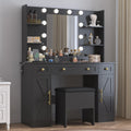 BORNOON Vanity Desk with Mirror & Lights, Makeup Vanity Table with Charging Station, 3 Lighting Modes, Large Storage Space with 