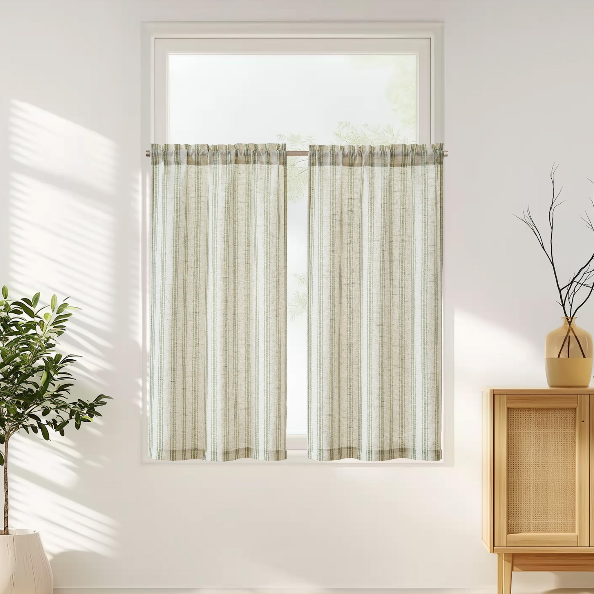 jinchan Linen Kitchen Curtains Striped Tier Curtains 45 Inch Cafe Curtains Farmhouse Small Curtains Balanced Stripe Kitchen Curt