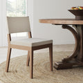 Nathan James Linus Modern Upholstered Dining Chair with Solid Rubberwood Legs in a Wire-Brushed Light Brown Finish, Natural Flax