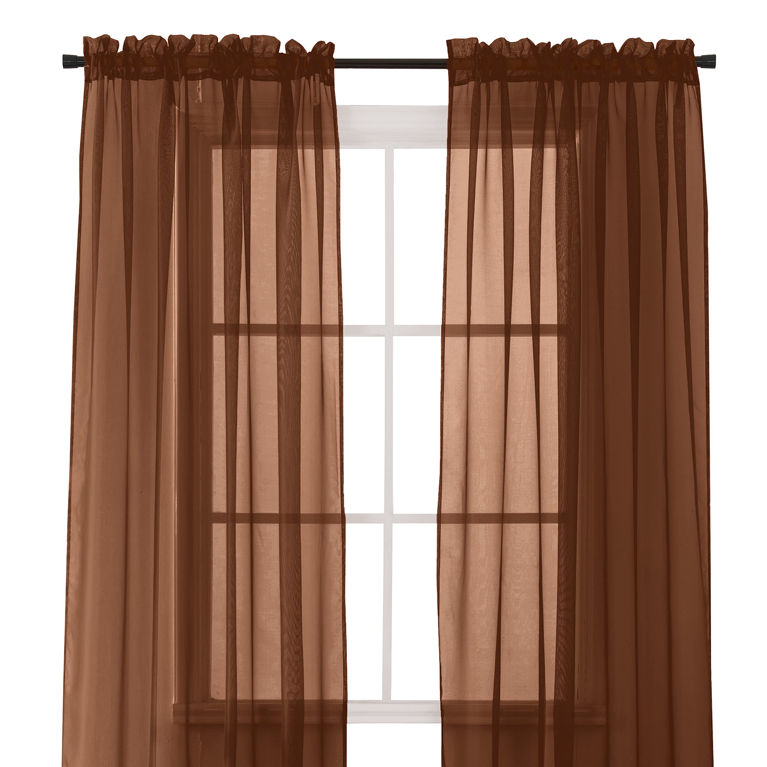 Elegant Comfort 2-Piece Sheer Panel with 2inch Rod Pocket - Window Curtains 40-inch Width X 84-inch Length, Chocolate Brown