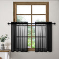 Black Kitchen Curtains for Small Window 30 Inch Length Faux Linen Sheer Short Black Tier Valance Curtain RV Camper Curtain for T