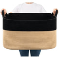 Goodpick Woven Baskets for Storage, Rectangle Cotton Rope Basket with Handle Large Toy Storage Basket for Baby, Kids, Blanket Ba