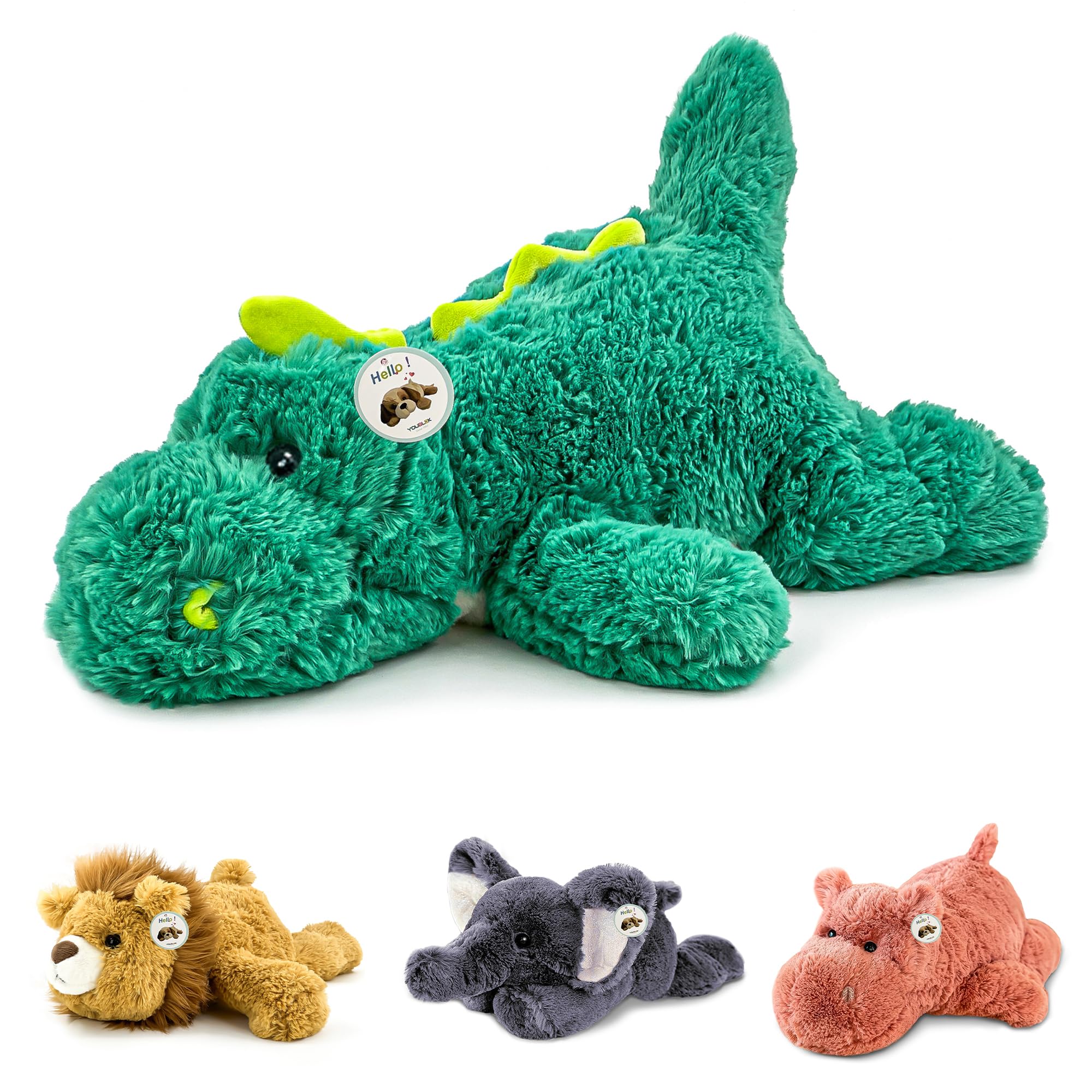 YOUBLEK 16 | 2 Pounds Green Dinosaur Weighted Stuffed Animals,Sensory Comfort Plush Throw Pillow Toy,Kawaii Plushies Hugging Toy