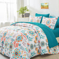 DHSFKBE Boho Comforter Set King - 7 Pieces Bed in a Bag Floral Medallions Design, Bohemian Comforter Set with Sheets, Soft Micro