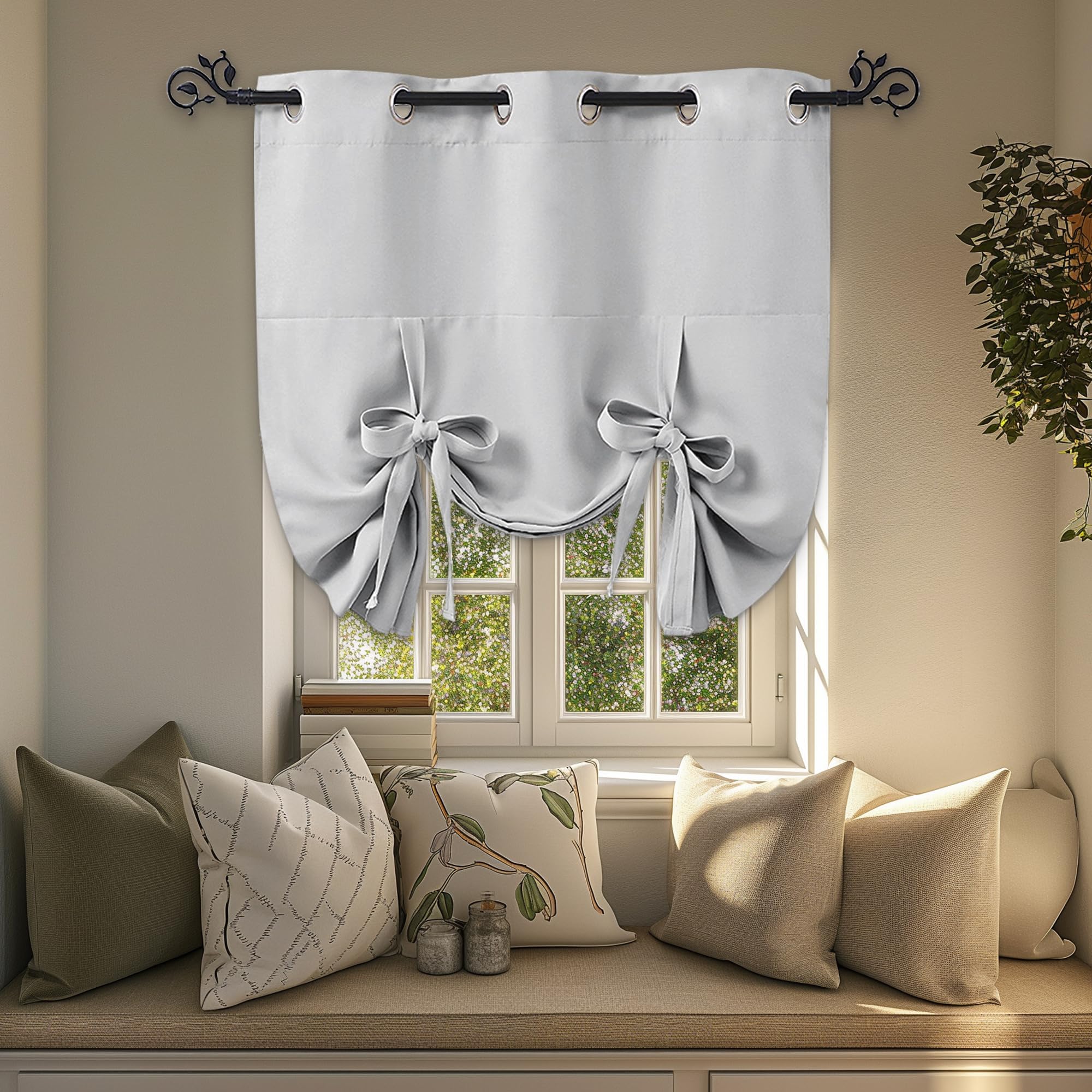 PONY DANCE Tie Up Curtains - Bedroom Window Shade Room Darkening Light Filter Roman Shade Drapes Rings Up Valance Elegant for Ho
