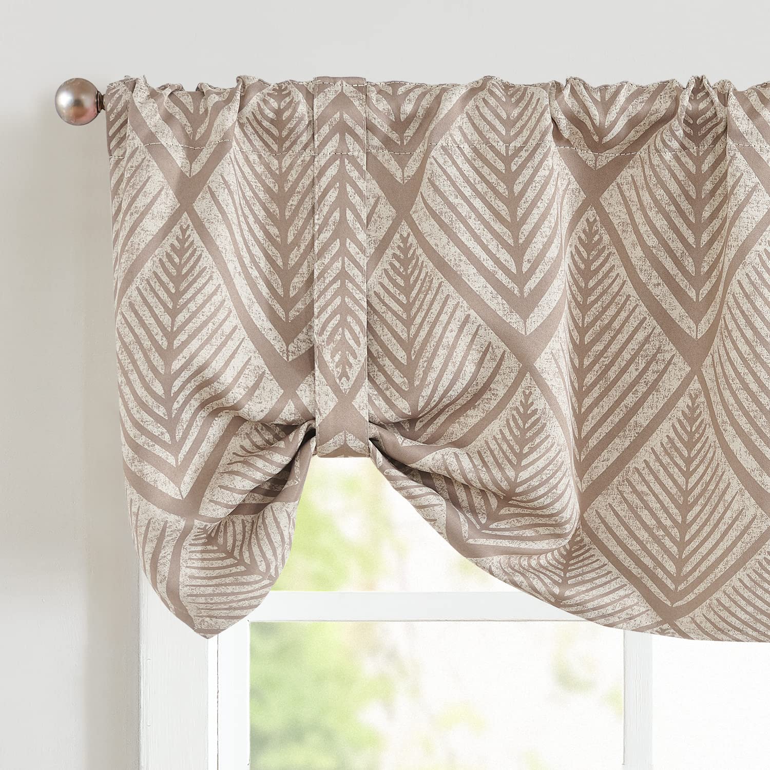 jinchan Tie Up Valance Curtain Geometric for Kitchen Living Room Ferns Leaf Print Blackout Window Adjustable Thermal Insulated T