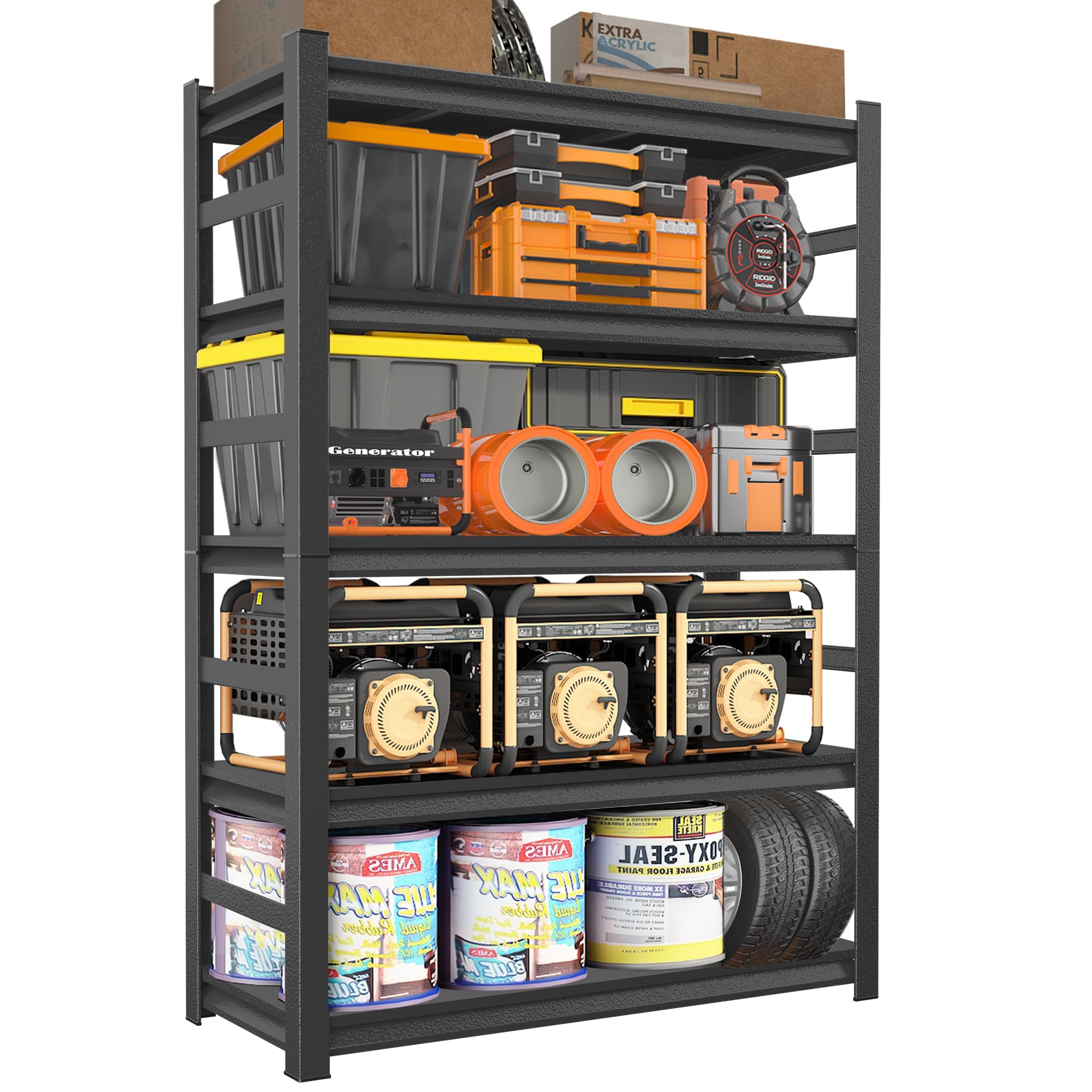 Notmise Garage Shelving, Storage Shelves Heavy Duty, 5-Tier Adjustable Black Shelving, 2550LBS Utility Shelf for Garage/Basement