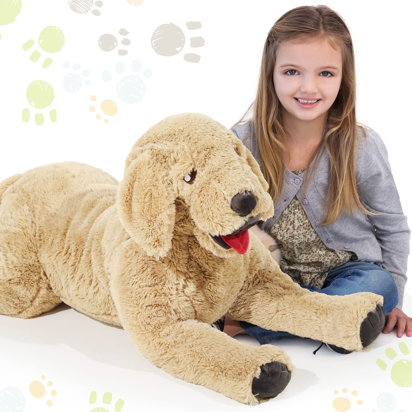 Geosar Dog Stuffed Animals Fluffy Labrador Stuffed Dog Hugging Toy Big Cuddly Plush Body Pillow for Kids Boys Girls Birthday Par