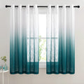 NICETOWN Ombre Sheer Curtains Teal for Windows 63 inch Long, Grommet Decorative Sheer Linen Curtains Semitransparent with Light 