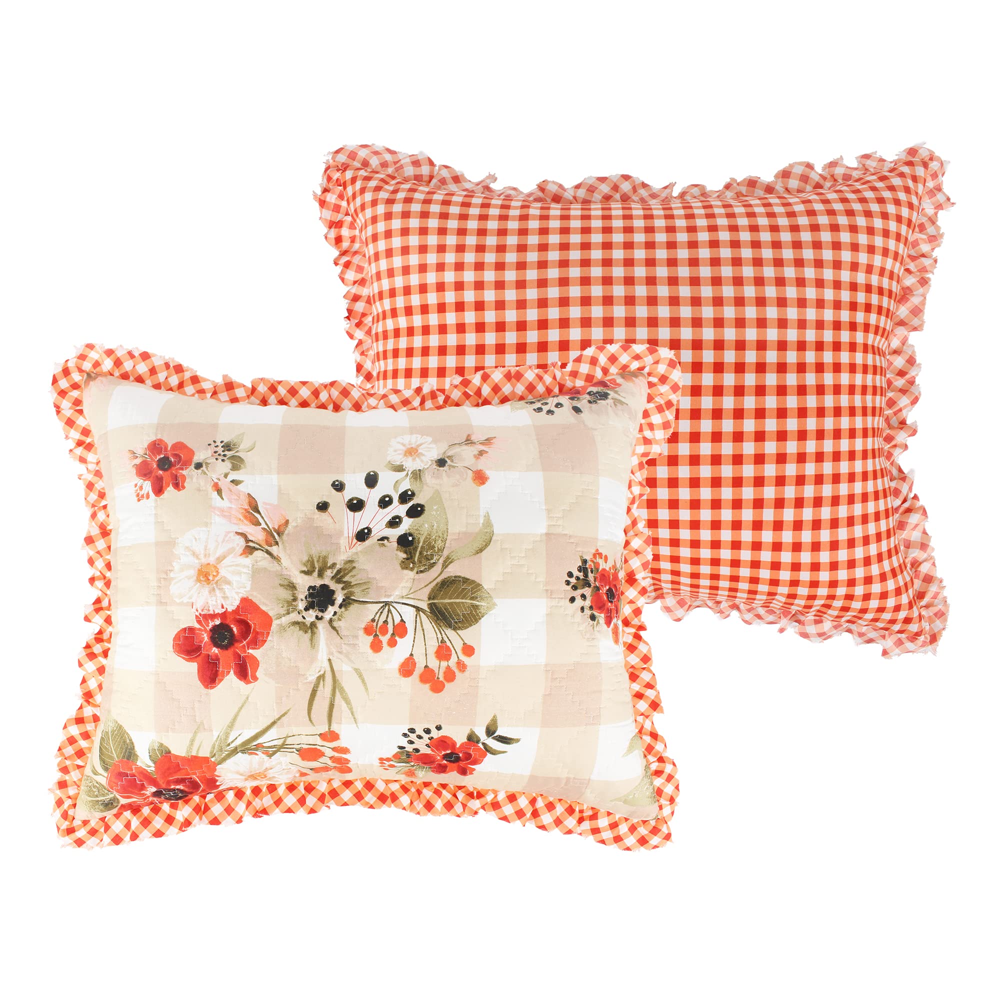 Greenland Home Wheatly Farmhouse Gingham Quilted Pillow Sham, Standard 20x26-inch, with Ruffle Trim