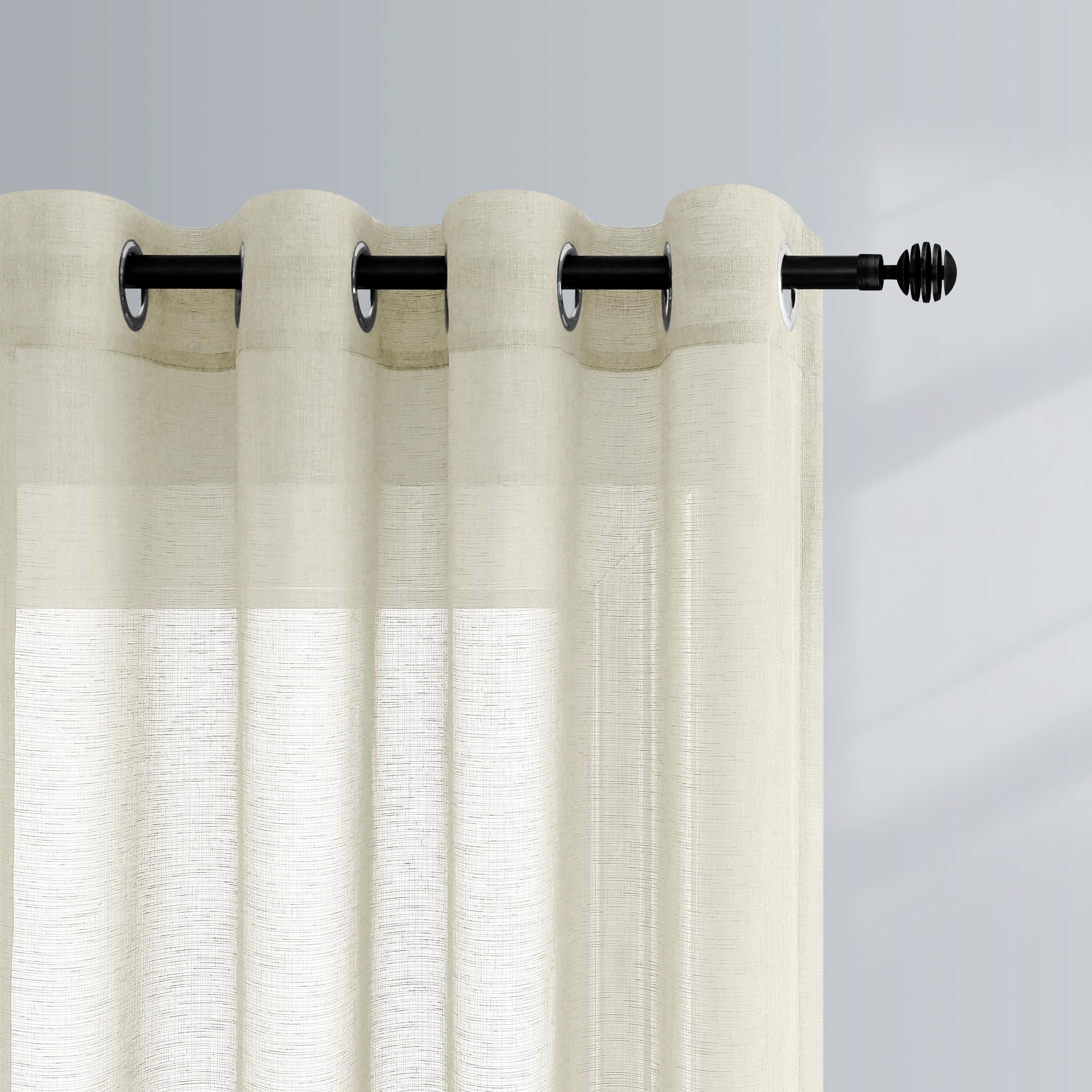 Beige Curtains 96 Inches Long for Living Room Decor 2 Panels Set Grommet Faux Linen Weave Semi Sheer Window Drape Floor Length C