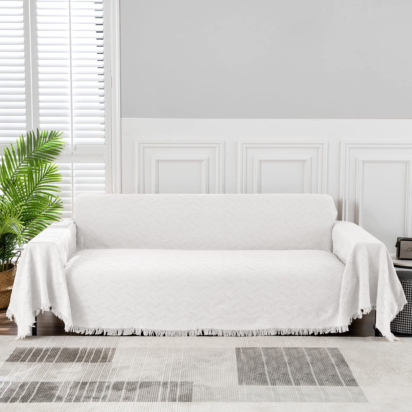 MEETSKY White Couch Cover Washable Sofa Cover Couch Cushion Cover Sectional Sofa Cover Geometric Jacquard Sofa Slipcovers for Li