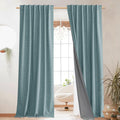 NICETOWN Full Blackout Skylark Blue Linen Curtains 102 Length with Thermal Insulated Liners for Living Room, Farmhouse Style Kee