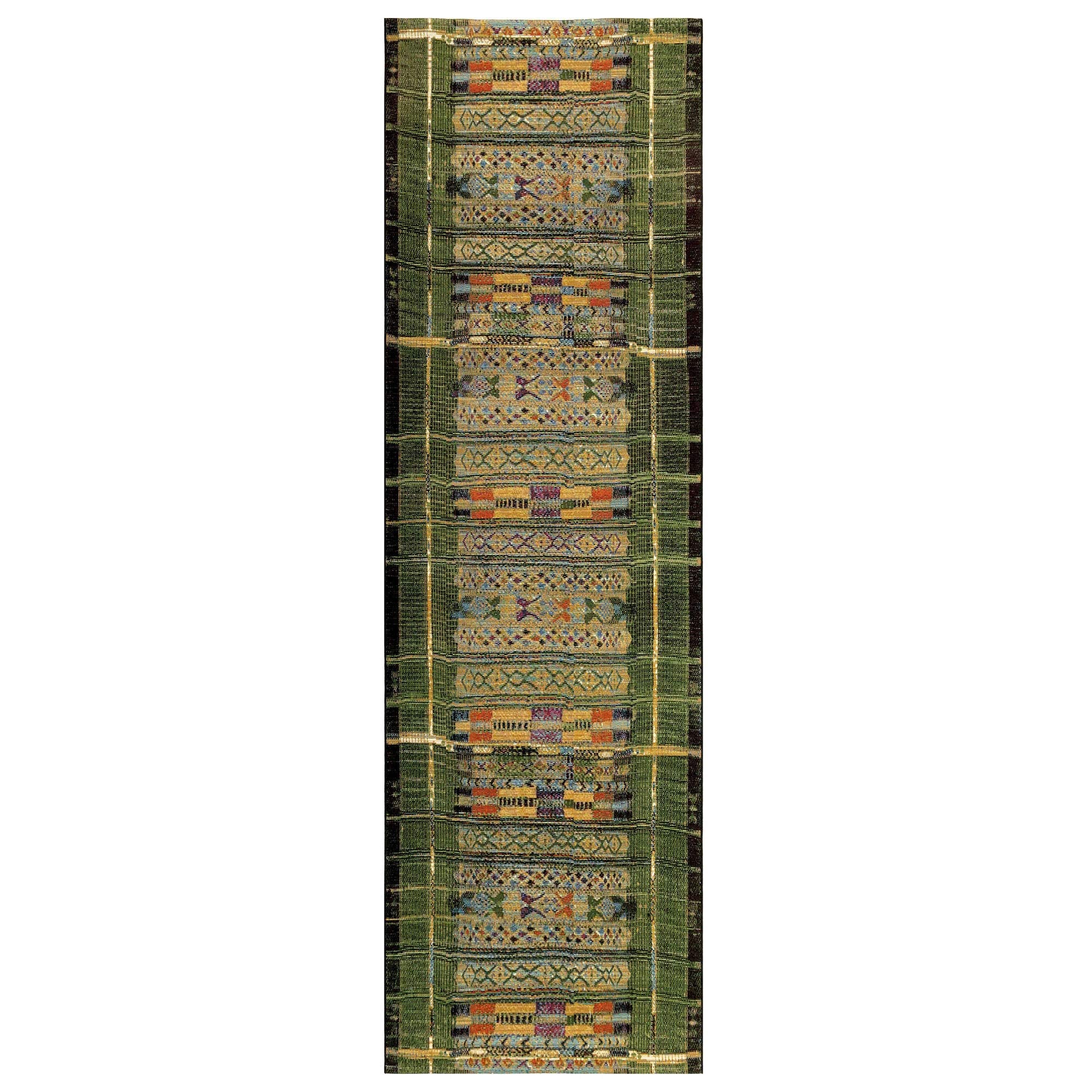 Liora Manne Marina Low Profile Durable Indoor/Outdoor Woven Rug- Tribal Stripe Green 111 x 76