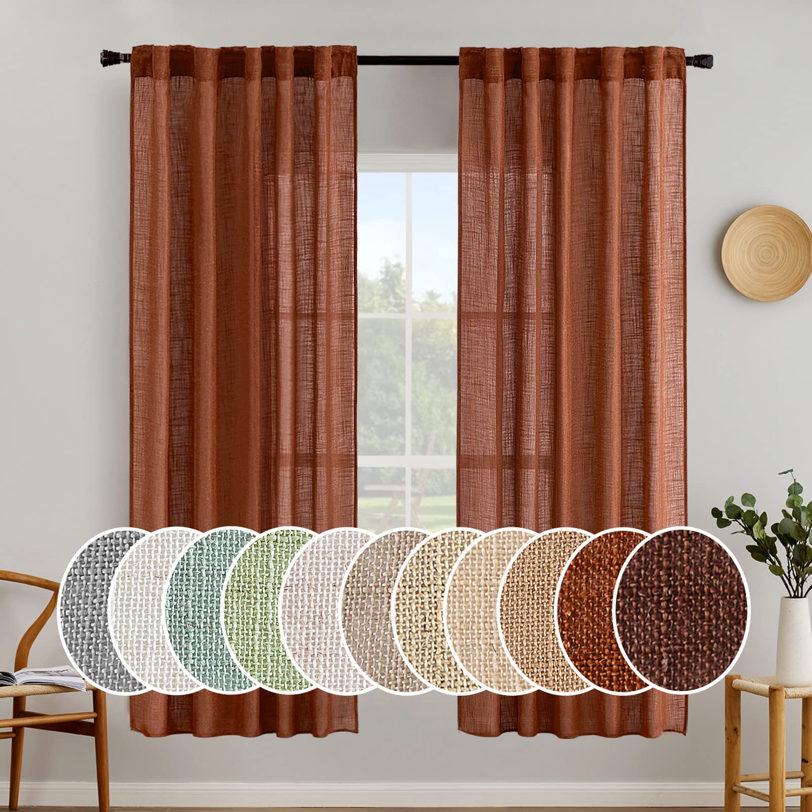 MIULEE Burnt Orange Curtains 72 Inch Length for Bedroom Living Room, Soft Textured Window Drapes Terracotta Rust Boho Fall Decor