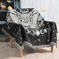 Shesyuki Boho Throw Blanket Reversible Cotton Bohemian Tapestry Hippie Room Decor Double Sided (Month Moth Black 50x60)