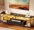 Huuger TV Stand for 65 70 Inch TV, Entertainment Center with Power Outlets and LED Lights, TV Console for Living Room, Media Con