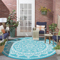 Bsmathom Waterproof Outdoor Rug 6ft Round Reversible Boho Plastic Straw Patio Deck Camping Rugs, Indoor Outdoor Portable RV Mat 