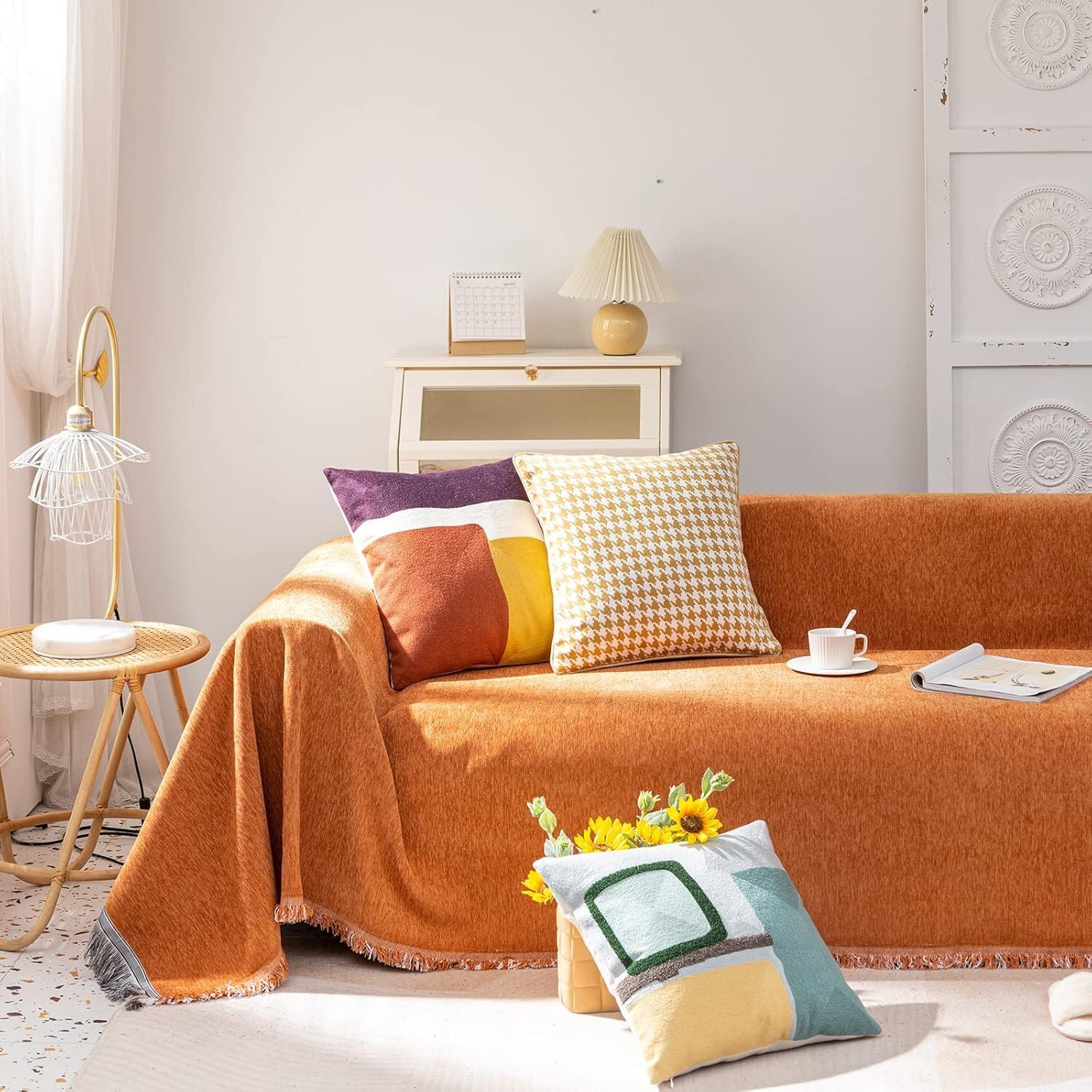 HANDONTIME Loveseat Covers Brunt Orange Sofa Covers for Couch Soft Chenille Couch Cover for Dogs Washable Furniture Protector wi