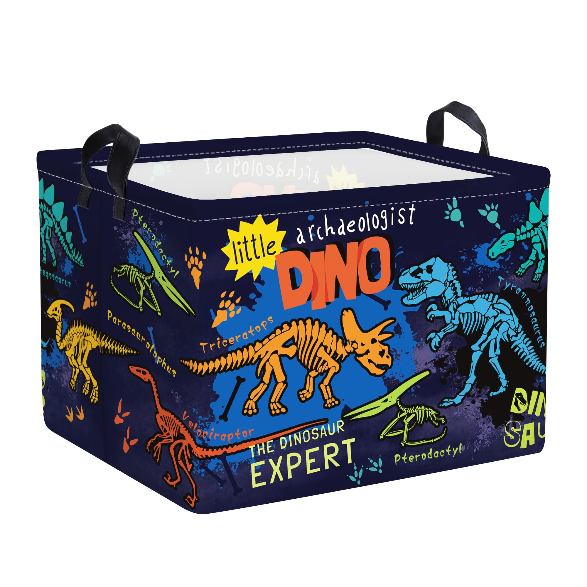 Clastyle Large Boho Dinosaur Pterosaur Boy Book Toy Storage Basket Dino Palm Tree Clothes Laundry Hamper for Kid Room Nursery,Sk