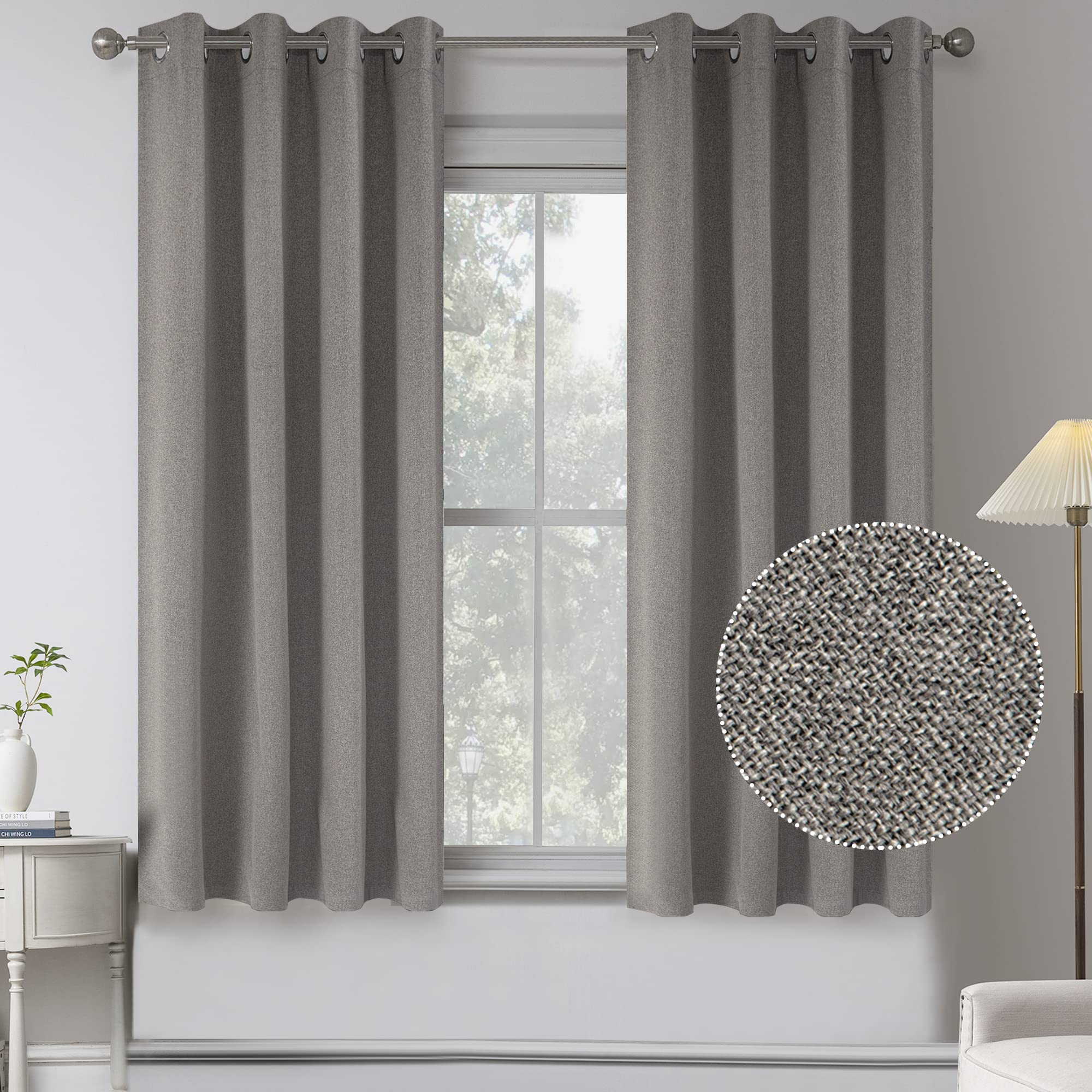 KEQIAOSUOCAI Faux Linen 100% Blackout Curtains -2 Panels Thermal Insulated Entryway Cottage Decor Curtains -Kitchen Waterproof F