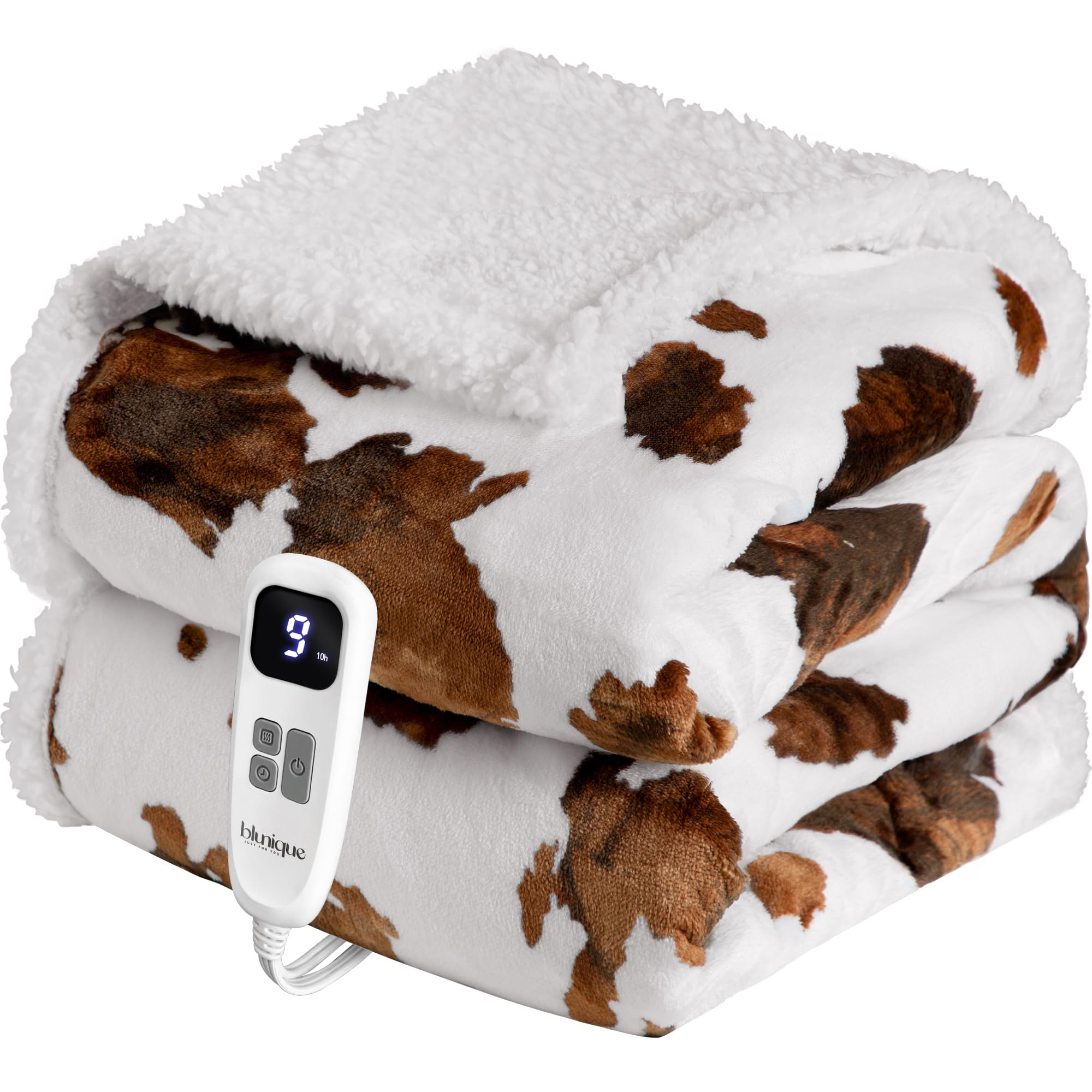 blunique Heated Blanket Throw Blanket - Fast Heating Blanket with 10 Heat Settings & 4 Timer Options, Cozy Soft Fleece Sherpa, W