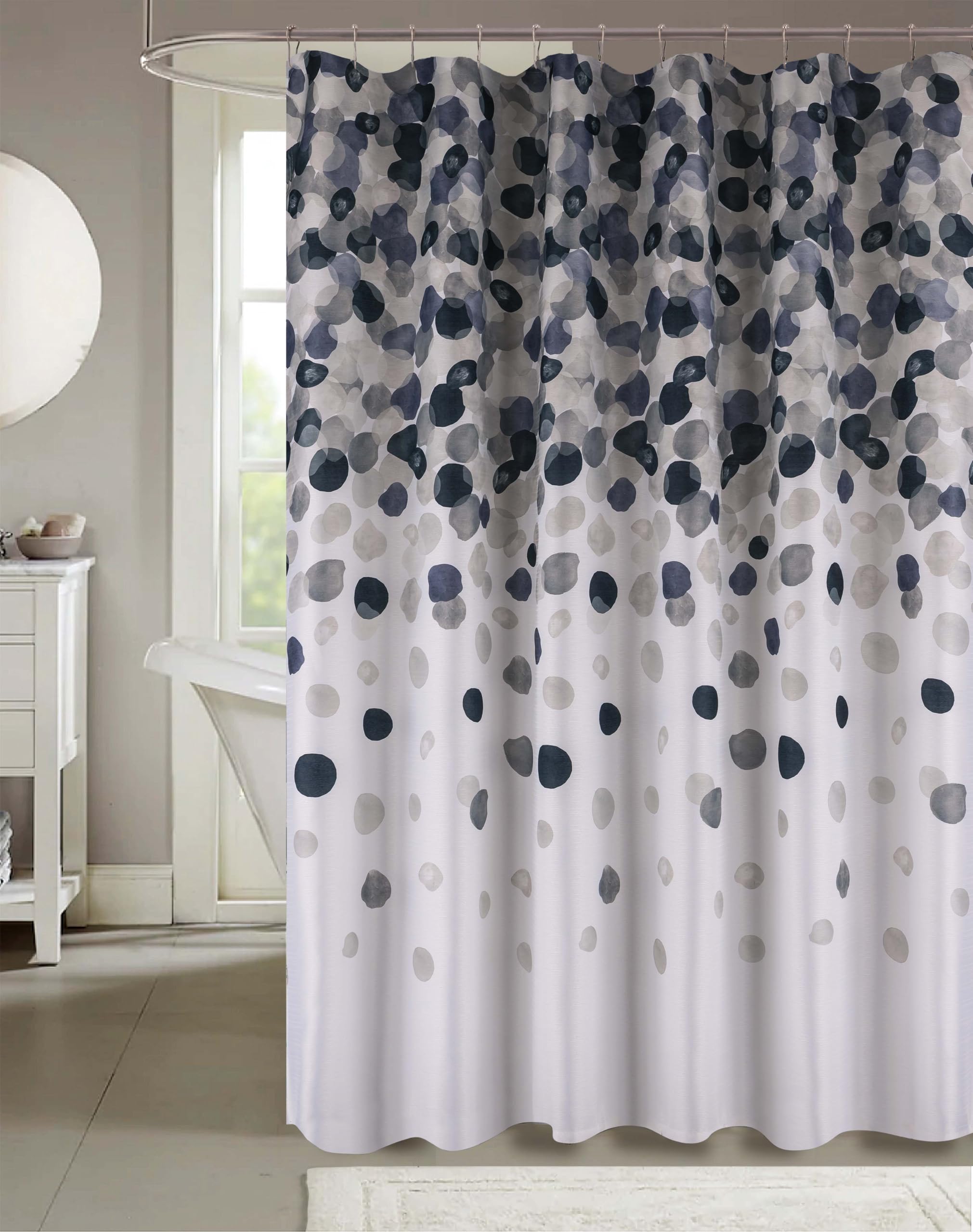 Serafina Home Modern Black Fabric Shower Curtain for Bathroom: Cascading Water Splash Pattern of Charcoal, Black, Light Grey and