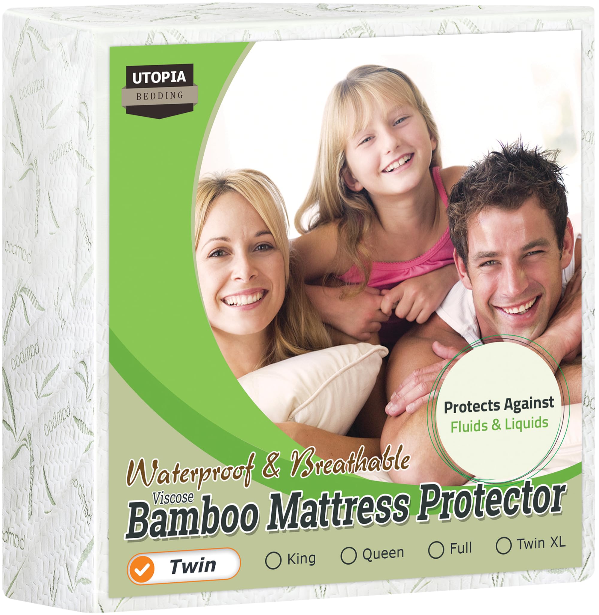 Utopia Bedding Waterproof Mattress Protector Twin Size, Viscose Made from Bamboo Mattress Cover 200 GSM, Fits 15 Inches Deep, Br