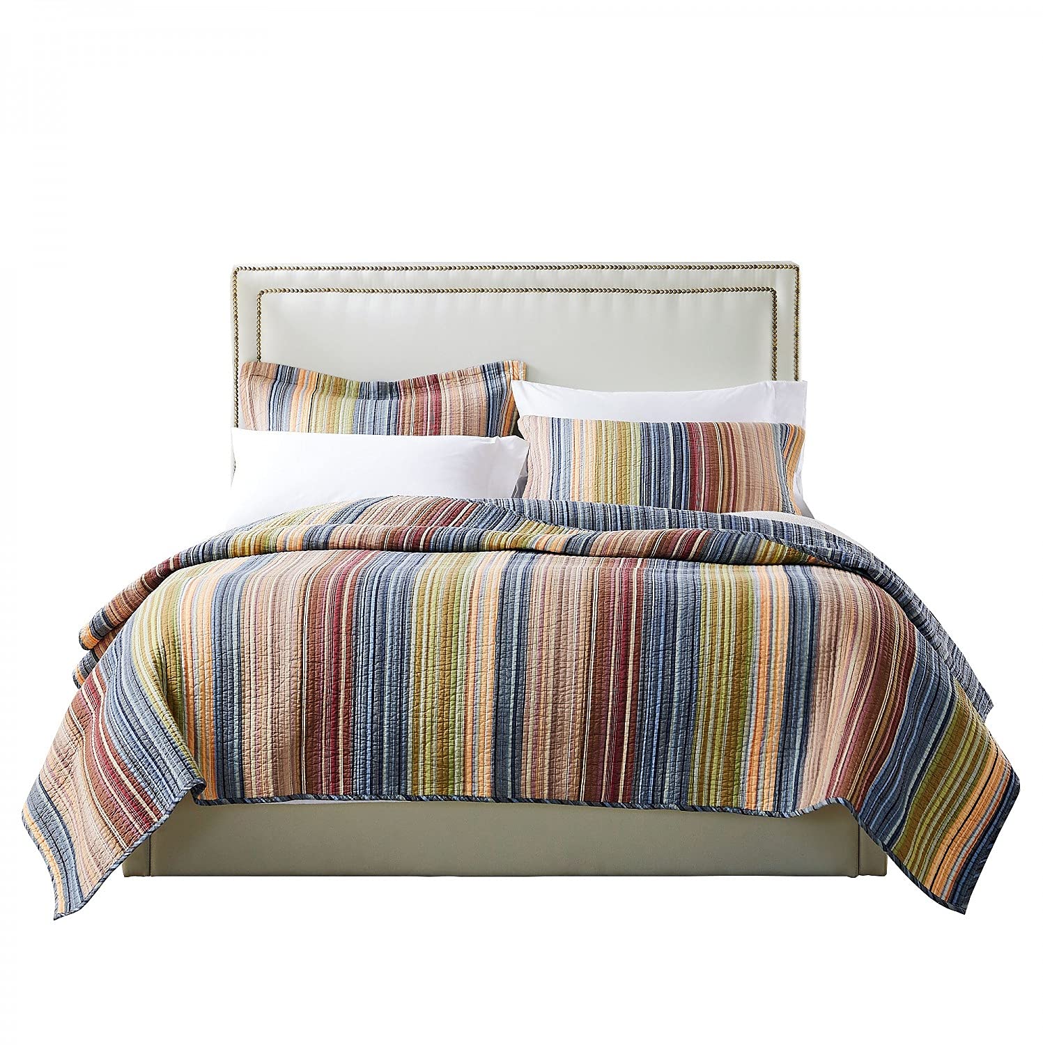 Greenland Home Katy 100% Cotton Reversible Stripe Quilt Set - 3 Piece King/Cal King Bedding