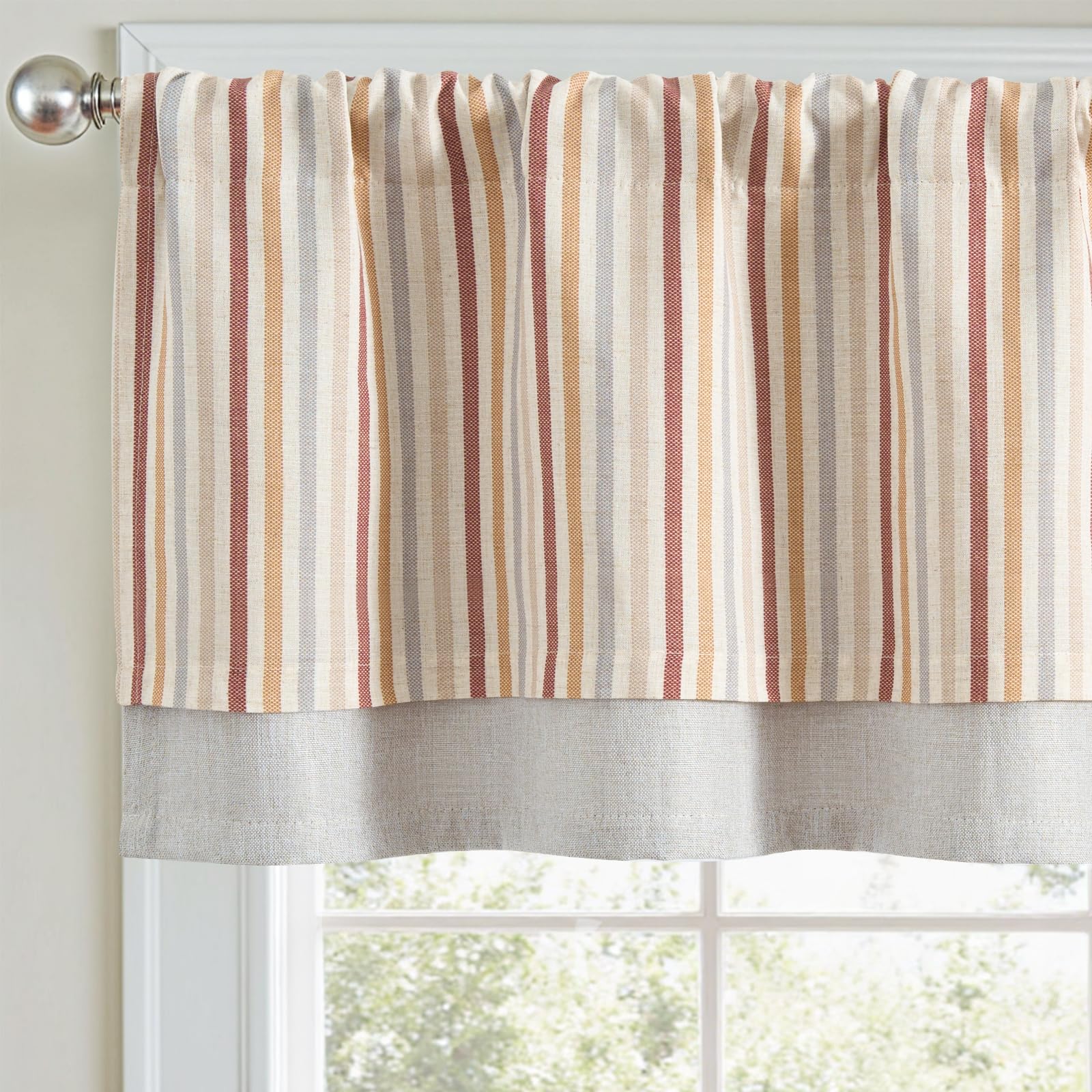 jinchan Colorful Striped Linen Double Layer Valance Christmas Pinstripe Cafe for Living Room Bathroom Room Darkening Drapes for 