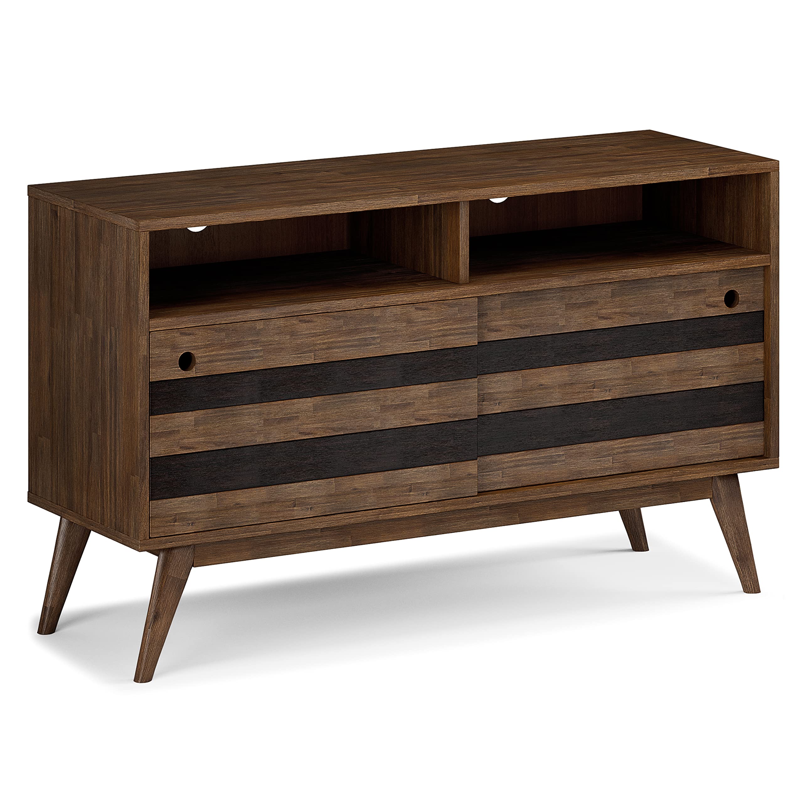 SIMPLIHOME Clarkson SOLID ACACIA WOOD 54 inch Wide Mid Century TV Media Stand in Rustic Natural Aged Brown For TVs up to 60 inch